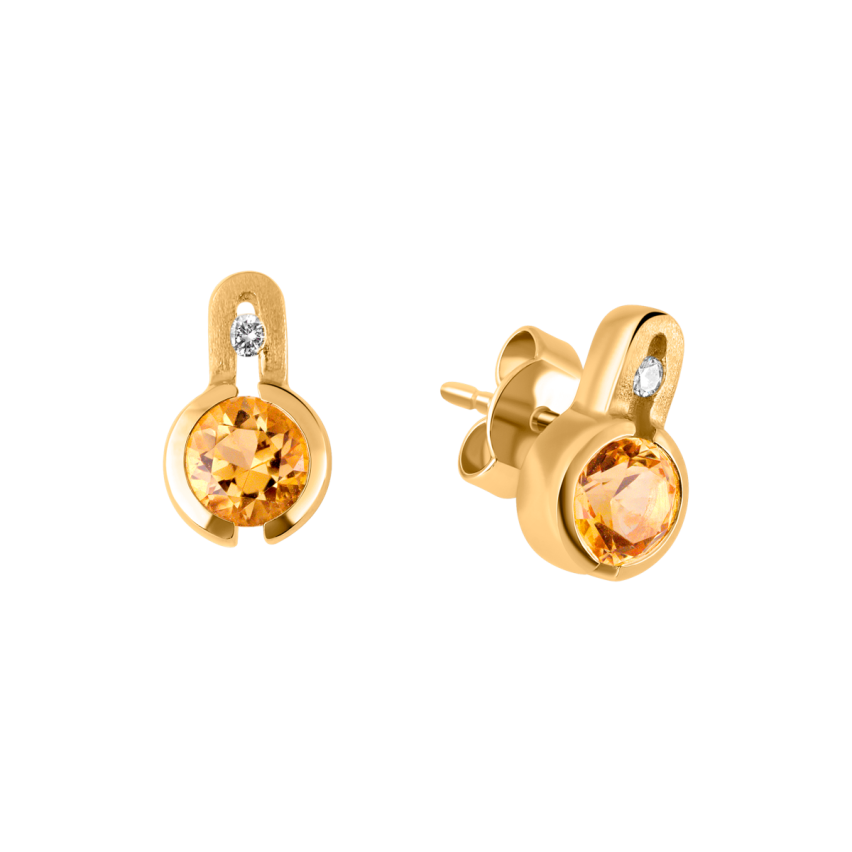 Ohrstecker aus 750er Gelbgold »100013« mit Diamanten und Citrin