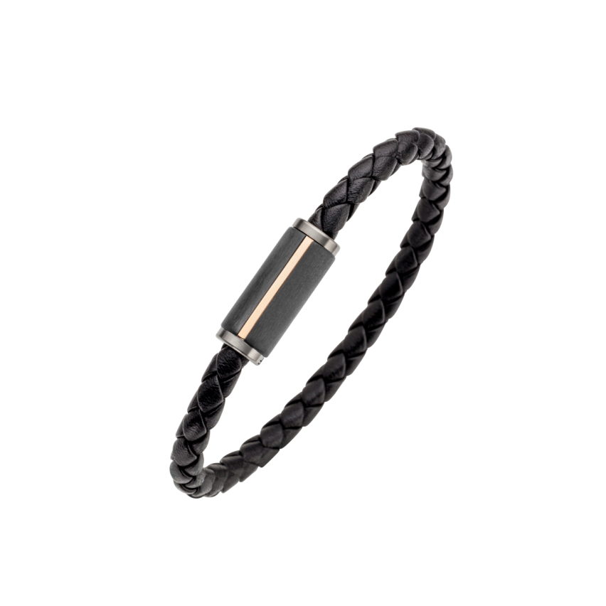 Armband aus Leder, Carbon und Titan »Geflochtenes Lederband, 100244«